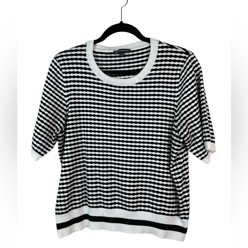 Adrianna Papell Black & White Patterned Short Sleeve Knit Top XL